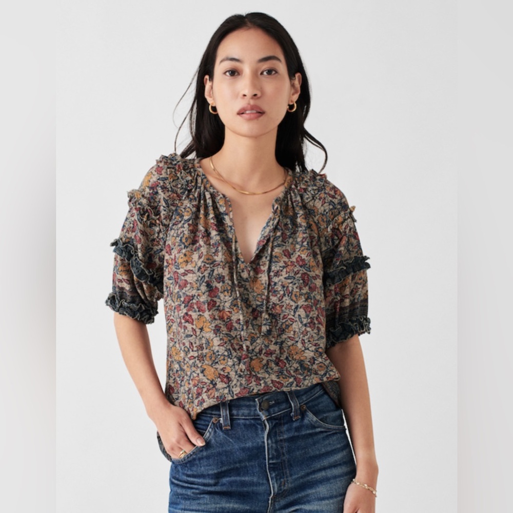 Faherty Bodhi Blouse Prairie Wildflower Bethany Yellowtail Organic Cotton Small